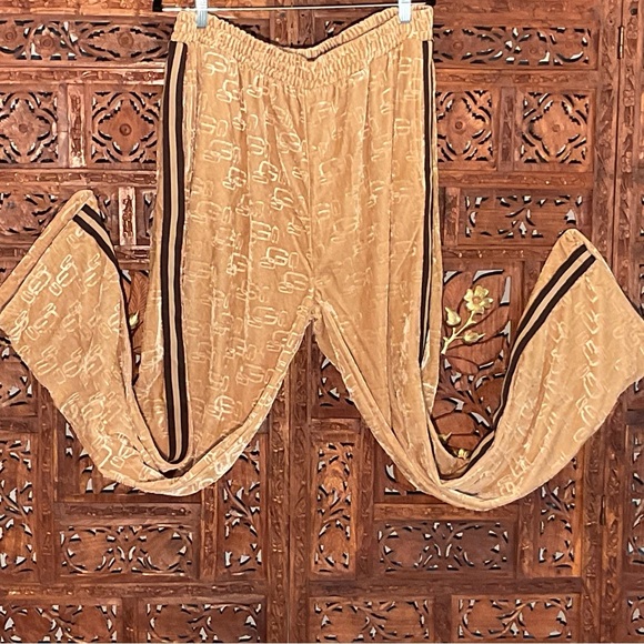 GODBODY XL HIP HOP VELOUR Tan 2 Piece Track Suit with Black Racing Stripes - Picture 2 of 16